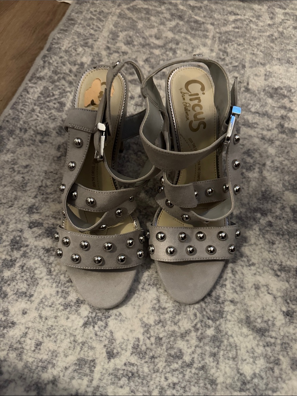 Circus by Sam Edelman Gray Studded Suede Strappy Heels